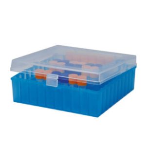 Scatola per congelamento per criotubi e flaconi con coperchio a cerniera dim.mm 50x140x140 neutro/blu a 100 posti - FBXP-K04-001