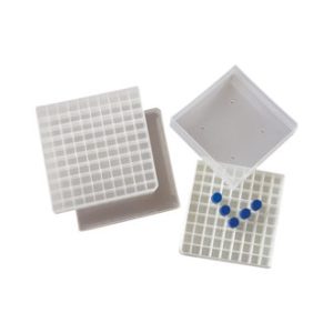 Scatola per congelamento per criotubi e flaconi con coperchio dim.mm 51x128x128 neutra 81 posti - FBXP-081-001