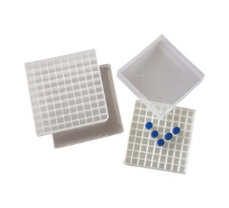 Scatola per congelamento per criotubi e flaconi con coperchio dim.mm 51x128x128 neutra 81 posti - FBXP-081-001