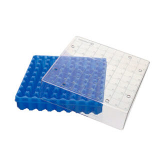 Rack per criotubi in pc dim.mm 54x131x131 a 81 posti colore blu - FBXP-C81-001