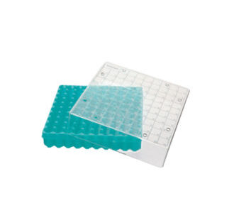 Rack per criotubi in pc dim.mm 52x133x133 a 100 posti colore verde - FBXP-C10-001