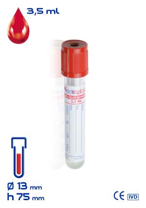 Provetta con gel separatore + attivatore di coagulazione Ø mm 13x 75 ml 3,5 tappo rosso sterile cf.1200 - 30011