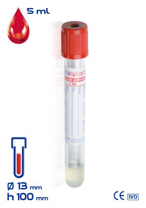 Provetta con gel separatore + attivatore di coagulazione Ø mm 13x100 ml 5 tappo rosso sterile cf.1200 - 30012