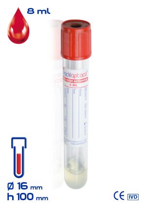 Provetta con gel separatore + attivatore di coagulazione Ø mm 16x100 ml 8 tappo rosso sterile cf. 800 - 30013