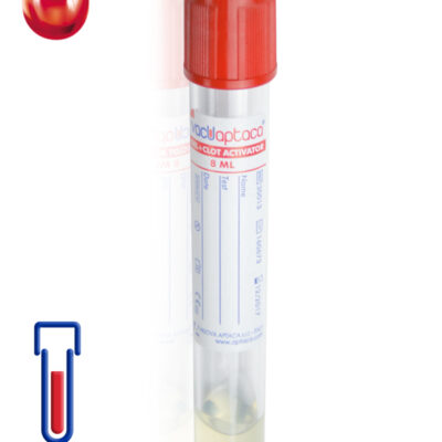 Provetta con gel separatore + attivatore di coagulazione Ø mm 16x100 ml 8 tappo rosso sterile cf. 800 - 30013