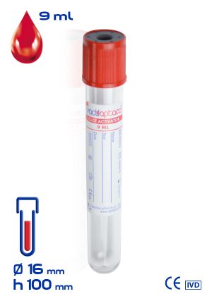 Provetta con attivatore di coagulazione Ø mm 16x100 ml 9 tappo rosso sterile cf. 800 - 30023