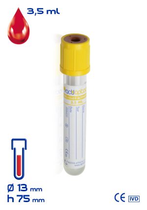 Provetta con gel separatore + attivatore di coagulazione Ø mm 13x 75 ml 3,5 tappo giallo sterile cf.1200 - 30031