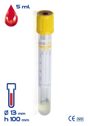 Provetta con gel separatore + attivatore di coagulazione Ø mm 13x100 ml 5 tappo giallo sterile cf.1200 - 30032