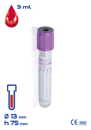 Provetta con K2 EDTA Ø mm 13x 75 ml 3 tappo lavanda sterile cf.1200 - 30101