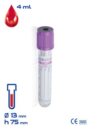 Provetta con K2 EDTA Ø mm 13x 75 ml 4 tappo lavanda sterile cf.1200 - 30102
