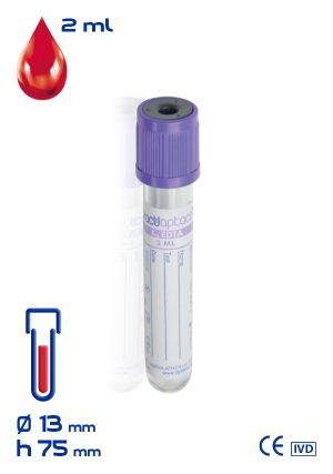 Provetta con K3 EDTA Ø mm 13x 75 ml 2 tappo viola sterile cf.1200 - 30200