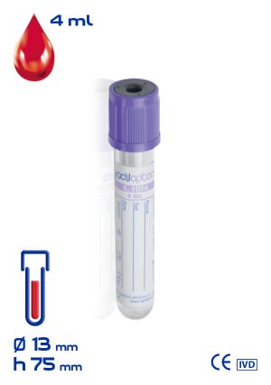 Provetta con K3 EDTA Ø mm 13x 75 ml 4 tappo viola sterile cf.1200 - 30202