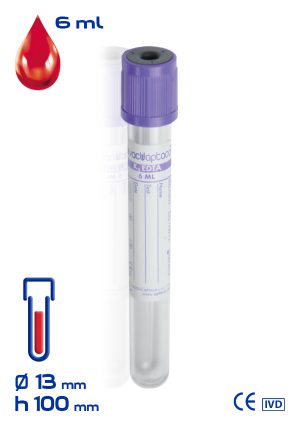 Provetta con K3 EDTA Ø mm 13x100 ml 6 tappo viola sterile cf.1200 - 30203