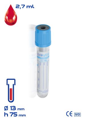Provetta con sodio citrato 3,2% per coagulazione Ø mm 13x 75 ml 2,7 tappo azzurro sterile cf.1200 - 30500