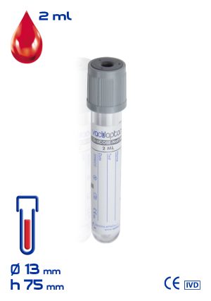 Provetta con sodio eparina + fluoruro di sodio Ø mm 13x 75 ml 2 tappo grigio cf.1200 - 30600