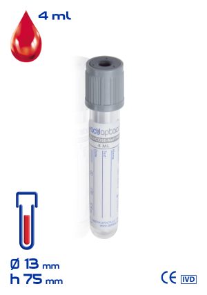 Provetta con sodio eparina + fluoruro di sodio Ø mm 13x 75 ml 4 tappo grigio cf.1200 - 30601