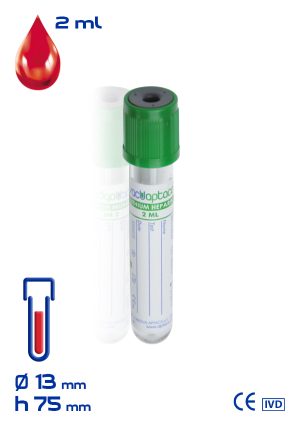 Provetta con litio eparina Ø mm 13x 75 ml 2 tappo verde cf.1200 - 30800