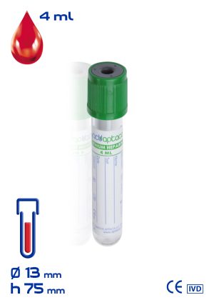 Provetta con litio eparina Ø mm 13x 75 ml 4 tappo verde cf.1200 - 30801