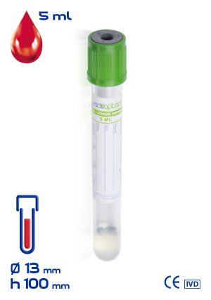 Provetta con litio eparina + gel separatore Ø mm 13x100 ml 5 tappo verde chiaro cf.1200 - 30901