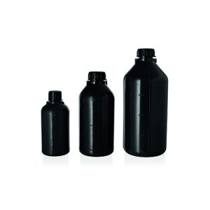 Bottiglia graduata cilindrica in LDPE grigio scuro collo stretto con tappo+sottotappo ml 250 cf.350 pz. - 11103