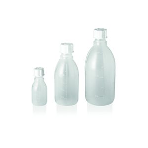 Bottiglia graduata cilindrica in PP collo stretto normalizzato GL18 con tappo ml 50 cf.100 pz. - 11131