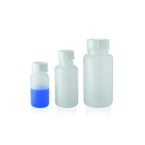 Bottiglia graduata cilindrica in PE collo largo normalizzato GL32 con tappo ml 50 cf.100 pz. - 11151